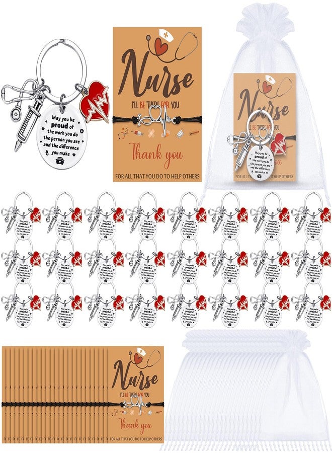 Aurelema 96 Pcs Nurse Keychain Chrismas Gifts Nurse Week Thank You Keychain for Party Coworkers Nursing Employee Assistant(Red Hearts) - Image 1